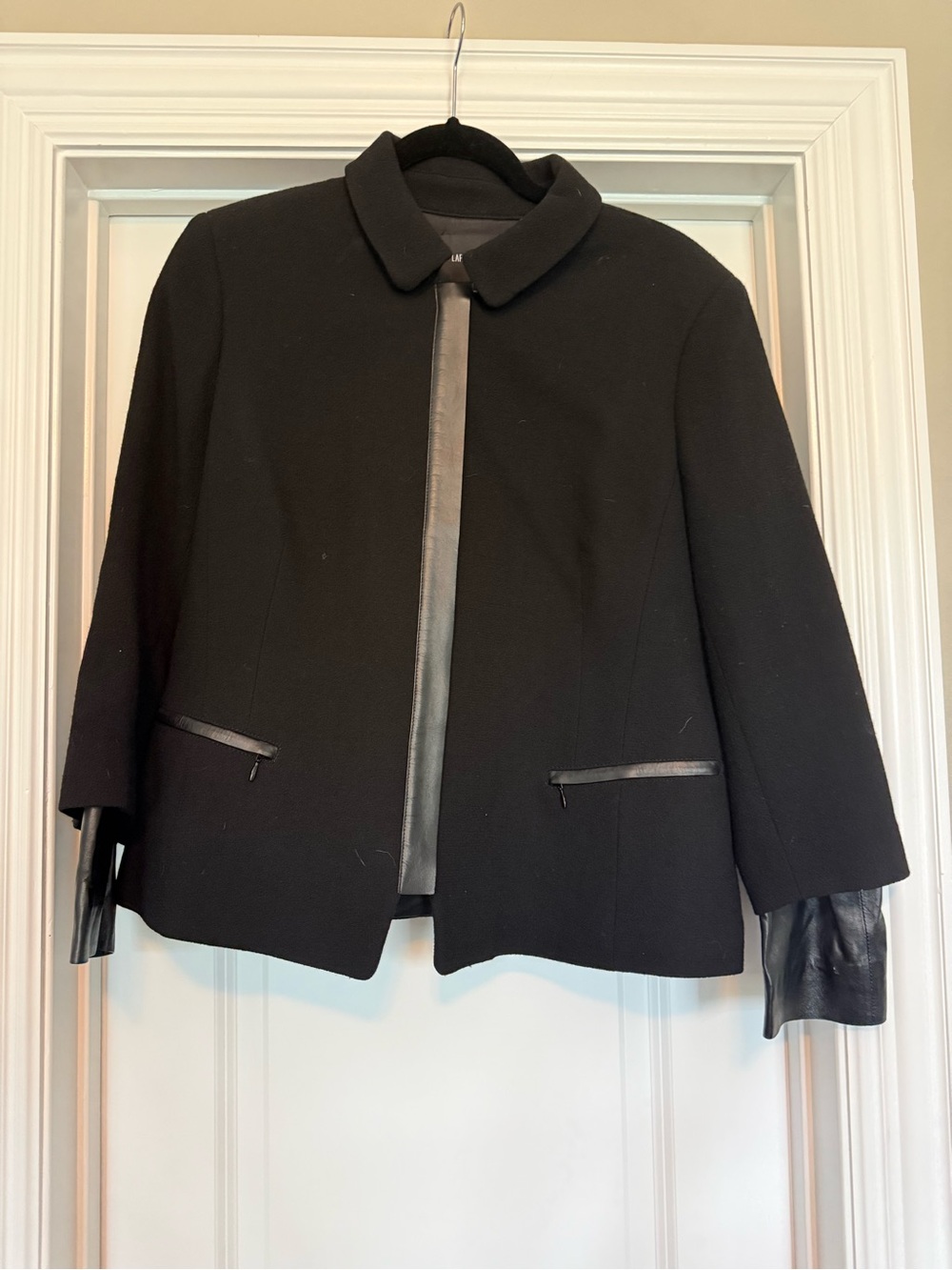 Lafayette 148 Classic Black wool Women's Jacket with Leather Trim